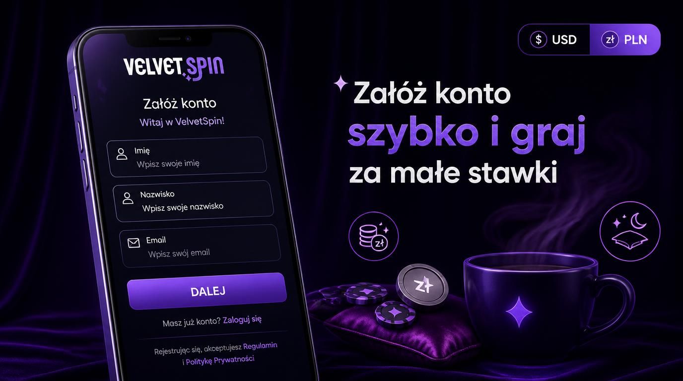 Formularz rejestracji z Polski na Velvet Spin Casino, gracz wpisuje dane
